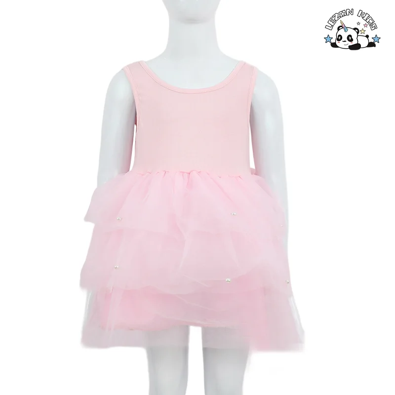 LEZONKIDS - Girls' Ballet Dress Children Summer Sleeveless Cotton Mesh Layered Dress Girls Casual Long School Party Dress